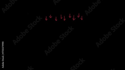 Multiple arrows pointing down, red arrow