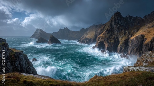 Stormy ocean coastline landscape
