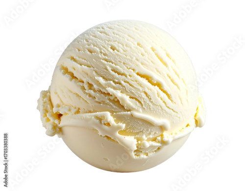 Single Scoop of Creamy Vanilla Ice Cream, Front View, Isolated