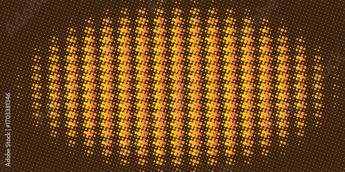 Gold Glitter Halftone Dotted Backdrop. Abstract Circular Retro Pattern. Pop Art Style Background. Golden Explosion Of Confetti. Digitally Generated Image. Vector Illustration