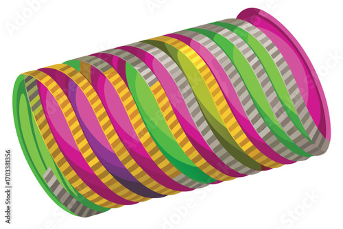 Stacked Cylindrical Bangles With Pink Green Yellow Gray Stripes bracelets jewelry