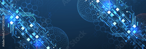 Abstract circuit board background with sphere. Hi-tech digital technology concept. Vector.