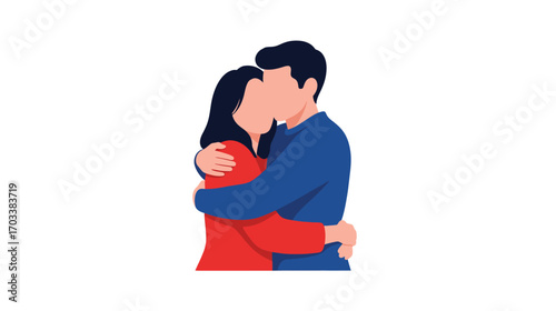 Couple Embracing in a Loving Embrace, Faceless Illustration