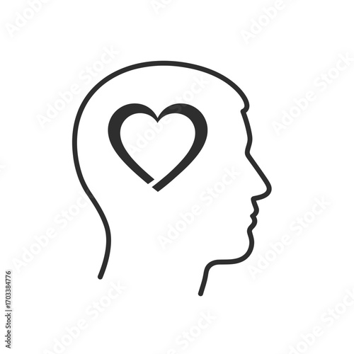 Head Silhouette with Heart Inside Representing Love and Mind