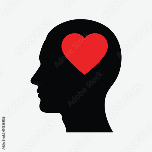 Human Head Silhouette with Heart Representing Love and Emotions