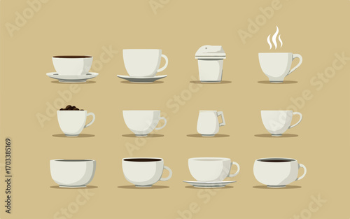 Variety of coffee cups in a vector illustration