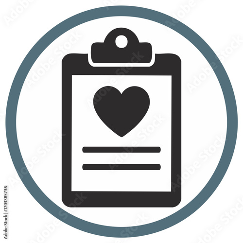Medical clipboard with heart icon inside a circular frame concept