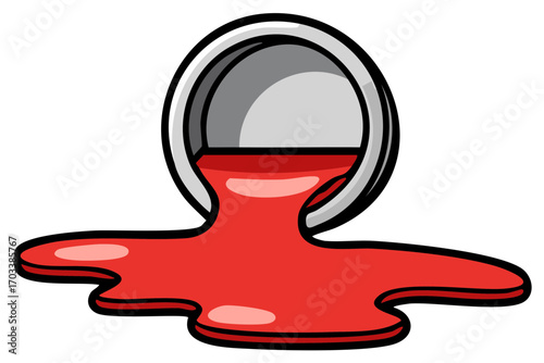 Red Fluid Flowing from Overturned Container Showing Color Illustration Design