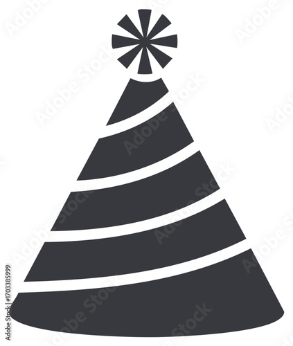Festive striped party hat icon with pompom a symbol of celebration and fun