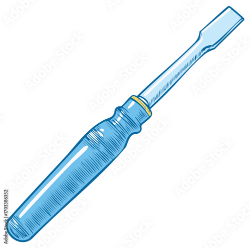 Bright blue chisel hand tool graphic artwork for construction carpentry and DIY projects