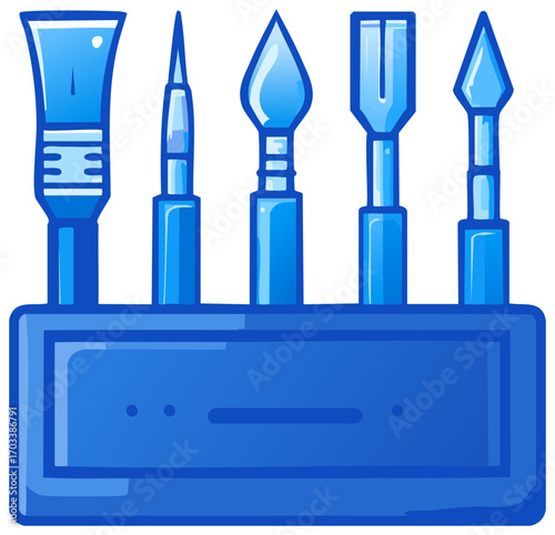 Set of Chisel Carving Tools in a Blue Plastic Case for Sculpting and Arts