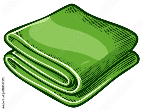 Green folded blanket or towel with detailed texture, layered for illustration
