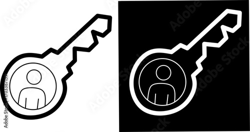 Minimal line icon of a key with a user profile inside, symbolizing access, security, login, authentication, and identity management in modern digital systems.
