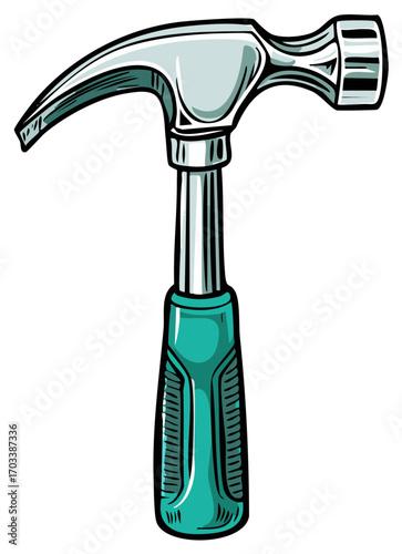 Claw Hammer with Teal Handle Tool Illustration