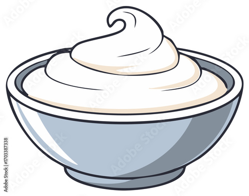 Delicious swirl of fluffy whipped cream in a modern gray bowl for desserts