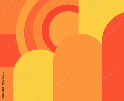 Minimalist abstract geometric design for wall decoration, wallpaper or wrapping paper in shades of orange and yellow colours