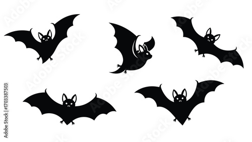 Cartoon vector illustrations of bats in various poses for Halloween decorations, available in eps and png formats