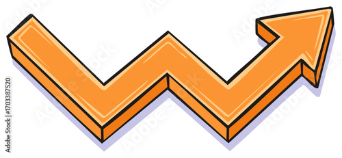 Stylized orange arrow graph with upward trend and zigzag pattern