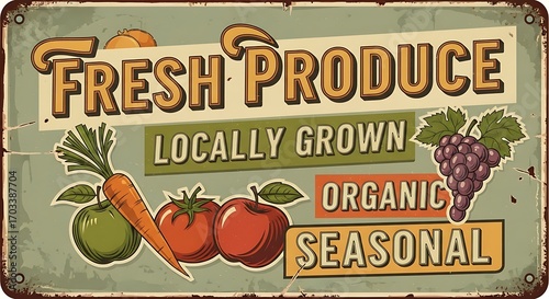 Fresh Produce Sign Locally Grown Organic Seasonal.