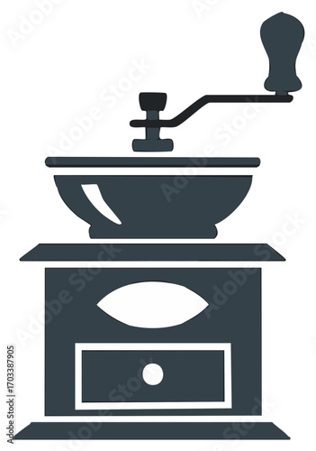Vintage hand crank coffee grinder illustration, for grinding fresh coffee beans, simple design.