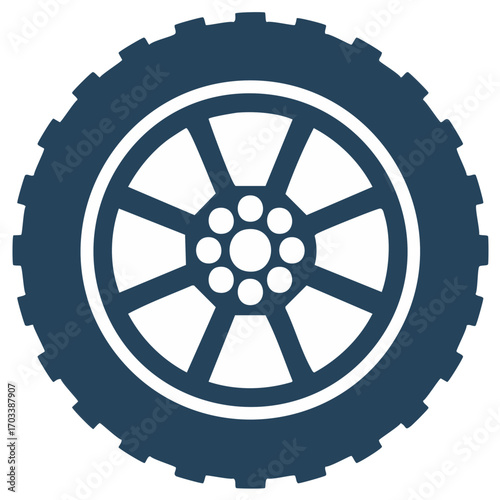 Iconic Vector Illustration of Tire and Rim Design on Isolated Background