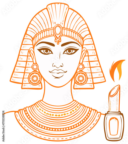 Egyptian Woman Portrait with Lipstick Beauty Cosmetic Sketch