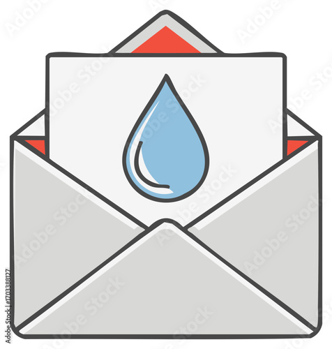 Letter icon with water drop illustration. Concept of communication and information transfer.