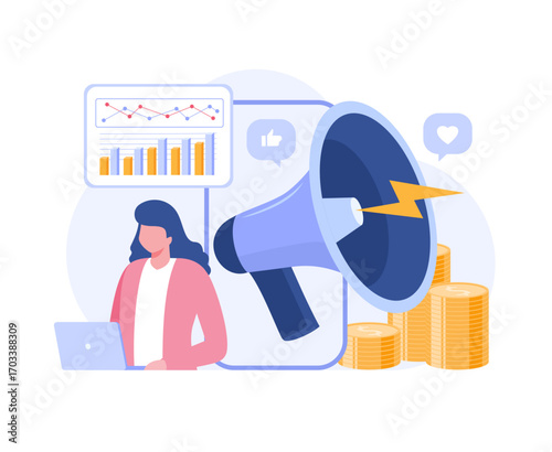 social media marketing, digital, video marketing, endorsement, internet marketing, endorse, e-commerce, business concept, startup, flat illustration vector	
