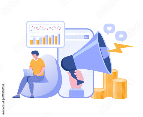 social media marketing, digital, video marketing, endorsement, internet marketing, endorse, e-commerce, business concept, startup, flat illustration vector	
