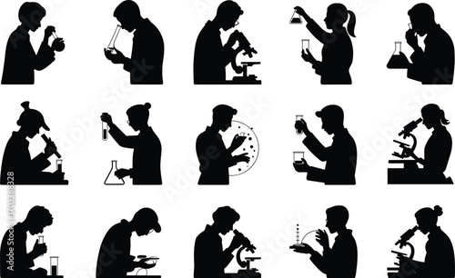 Scientists working in laboratory, research and experiments, microscope analysis, chemical testing, laboratory equipment, scientific research, experiment process, lab workers