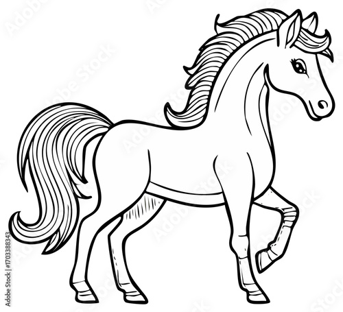 Charming Horse Outline Illustration Equine Artwork Simple Coloring Page Line Art Animals Lovely Mare
