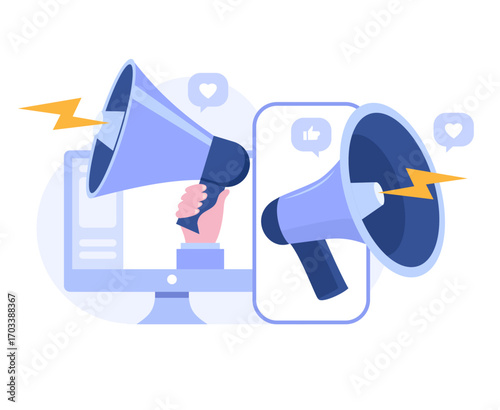 social media marketing, digital, video marketing, endorsement, internet marketing, endorse, e-commerce, business concept, startup, flat illustration vector	
