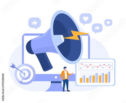 social media marketing, digital, video marketing, endorsement, internet marketing, endorse, e-commerce, business concept, startup, flat illustration vector	
