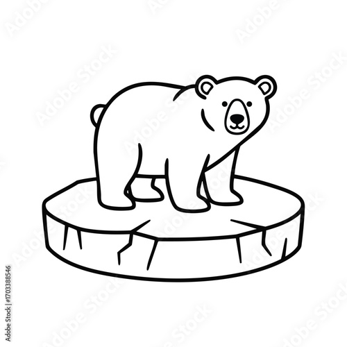 Line drawing of a bear standing on a cracked floating ice platform symbolizing environmental and climate change issues