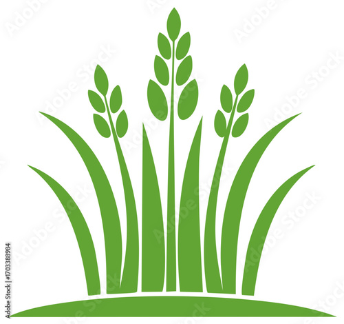 Stylized Green Grass and Grain Stalks Design Nature Concept Icon