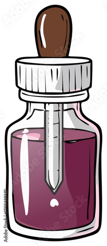 Dropper bottle with purple liquid and brown bulb