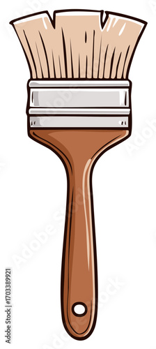 Illustration of a clean brown paint brush with a natural bristle isolated on white background ideal for painting
