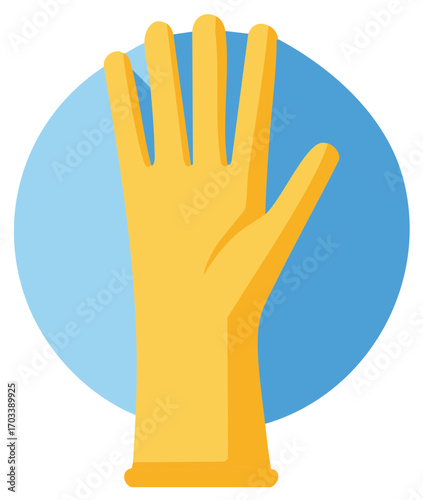 Yellow Rubber Glove on Blue Circle, Cleaning Protection Handwear for Hygiene and Safety