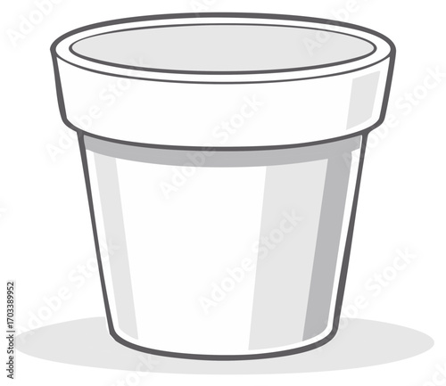 Simple White Flower Pot Illustration with Gray Shadow and Rim Detail Design