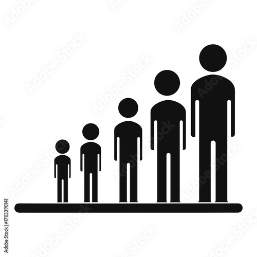 Black silhouette icons of population growth chart with clean white background