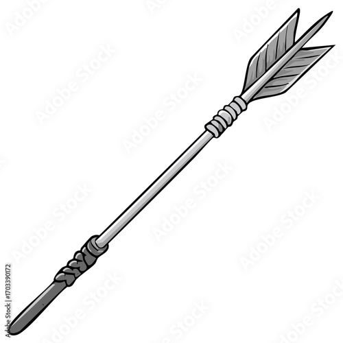 Stylized gray arrow with fletching and shaft
