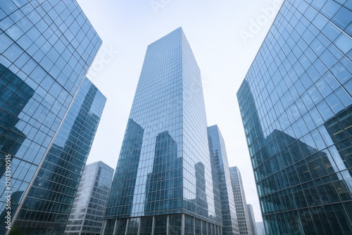 Wallpaper Mural Modern Skyscrapers Reflecting Urban Landscape and Cloudscape, Showcasing Contemporary Architecture and Business District Aesthetics Torontodigital.ca