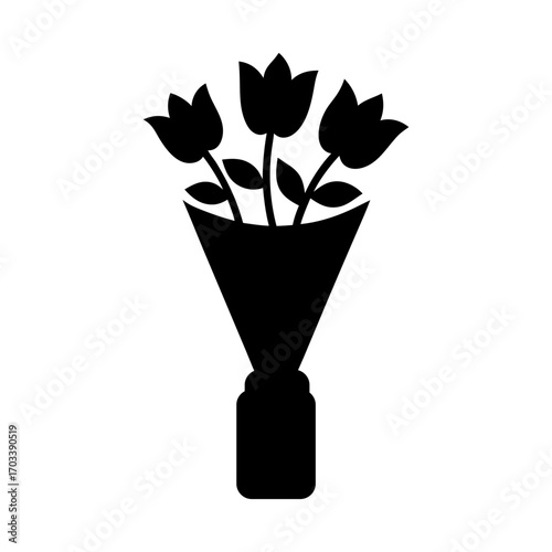 Minimal handpicked bouquet silhouette icon floral vector illustration with white background