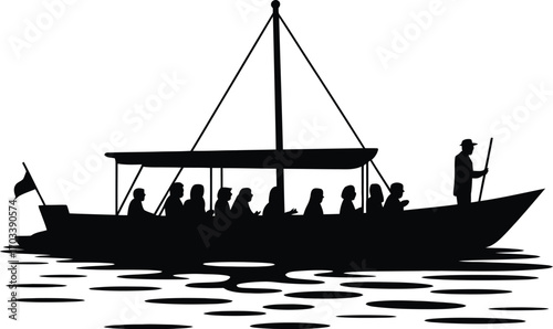 Boat passengers sailing on water river
