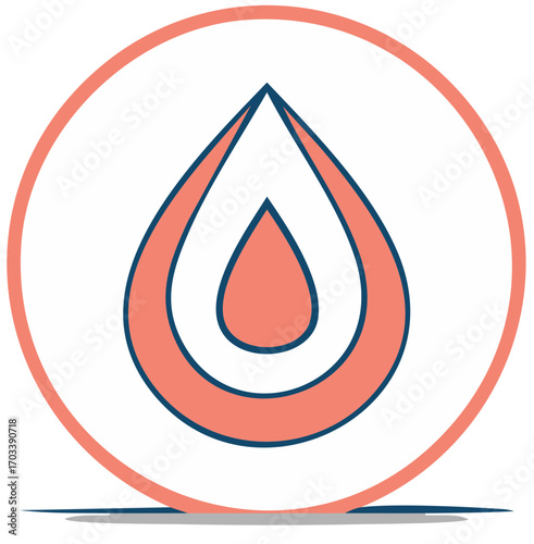 Abstract water drop emblem in a circle, color illustration for conservation, nature, sustainability concepts.
