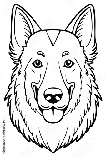 German Shepherd Head Outline Drawing Detailed Black and White Illustration Pet Portrait