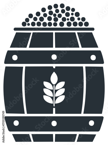 Wooden Barrel with Malt and Wheat Illustration for Brewing Industry Related Designs