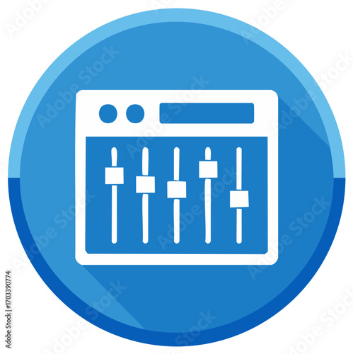 Audio Mixer Control Panel Flat Icon with Sliders and Knobs
