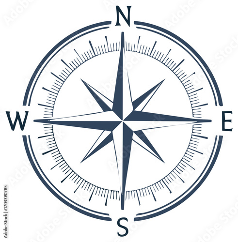 Compass Rose Vector Illustration, Navigation Symbol, Directional Guidance, Isolated