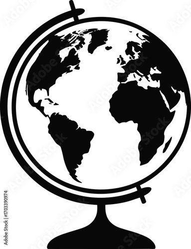 Black silhouette of a globe world map continents
